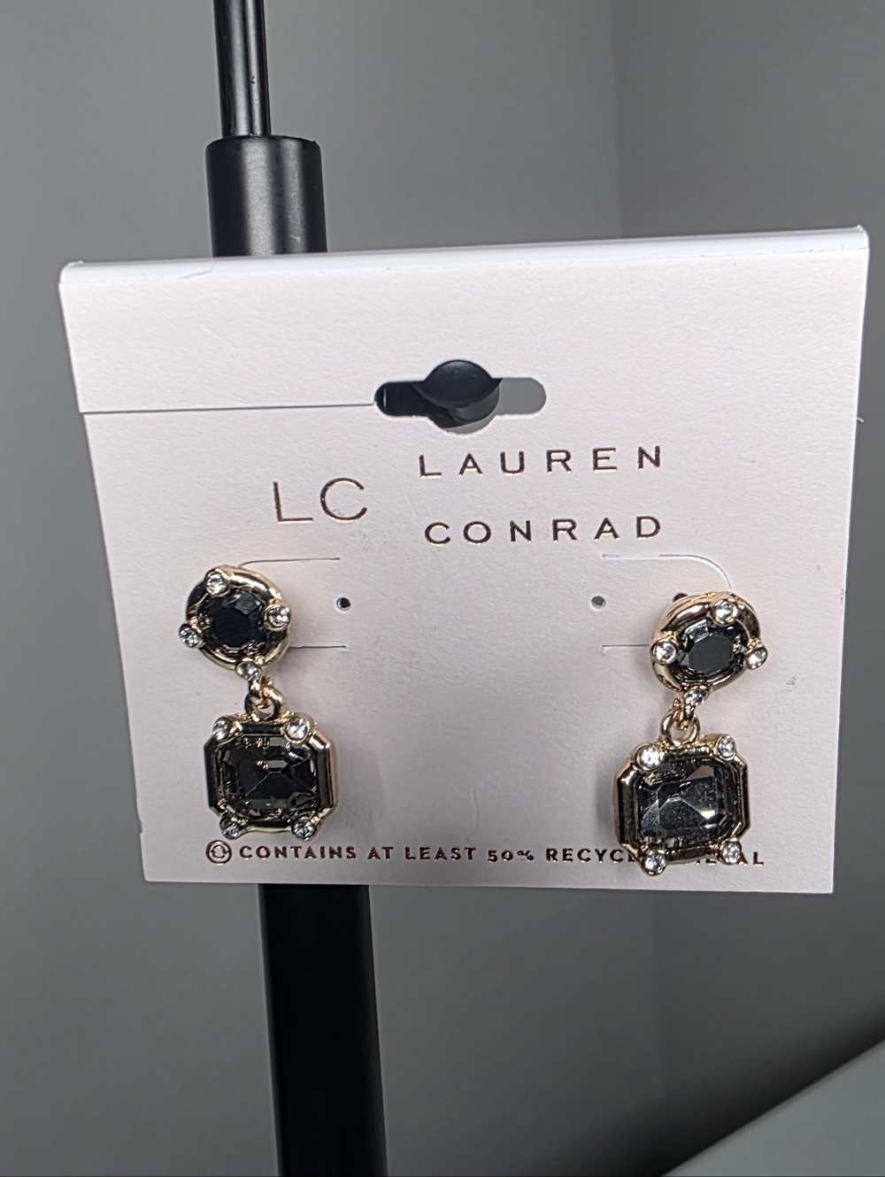 LC Lauren Conrad Black Crystal Drop Earrings - Picture 3 of 3